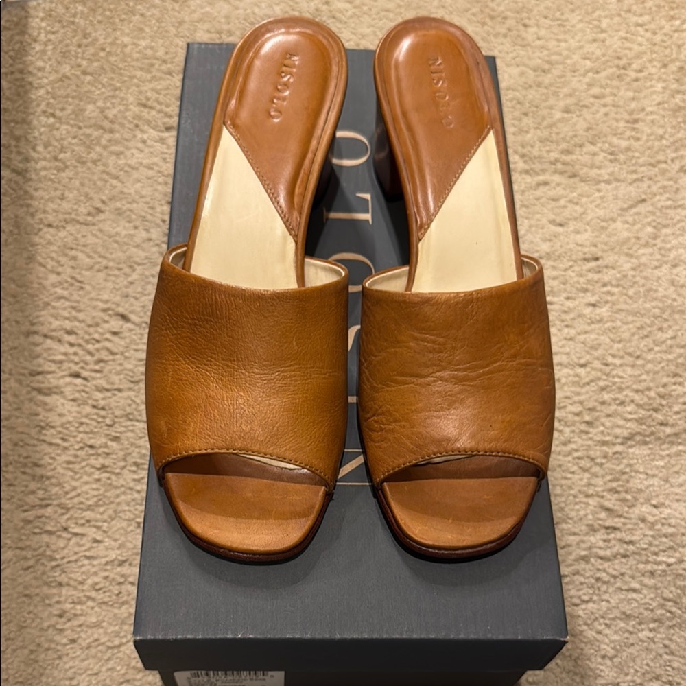 Nisolo Elizabeth Slide Honey 39 9 leather Women's Tan Leather heeled Sandals
